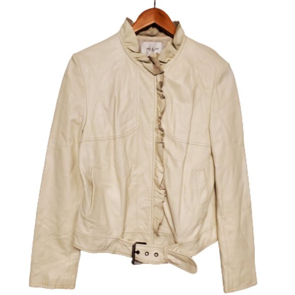 Paul & Joe Cream Ruffle Leather Jacket. Size LG - Picture 1 of 6
